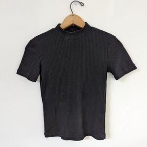 Pull&Bear black ribbed knit top Tshirt high neck collar S Small